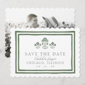 Save The Date Mariage à Impression Botanique Verte et Blanche (Devant / Derrière)