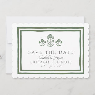Save The Date Mariage à Impression Botanique Verte et Blanche