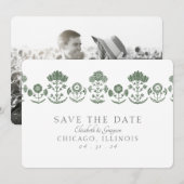 Save The Date Mariage à impression botanique verte et blanche (Devant / Derrière)