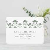 Save The Date Mariage à impression botanique verte et blanche (Debout devant)