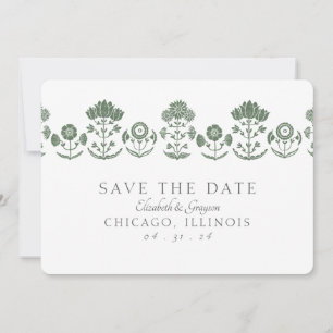 Save The Date Mariage à impression botanique verte et blanche