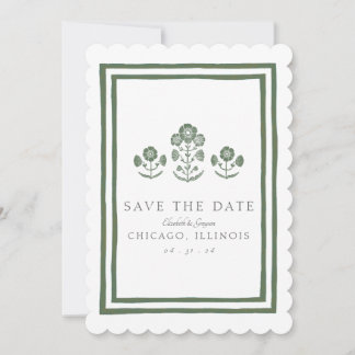 Save The Date Mariage à Impression Botanique Verte et Blanche su