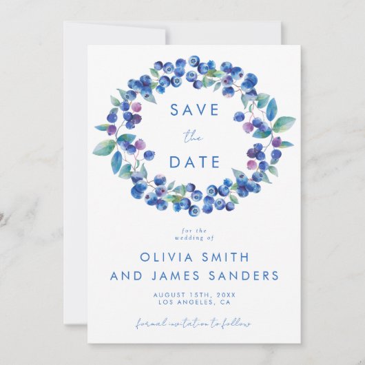Save The Date Mariage à la bleu myrtille aquarelle (Devant)