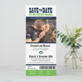 Save The Date Mariage à la chaux bleue Enregistrer le billet de  (Debout devant)