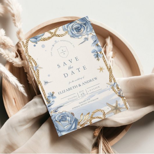 Save The Date Mariage à la corde côtière Rose Bleue