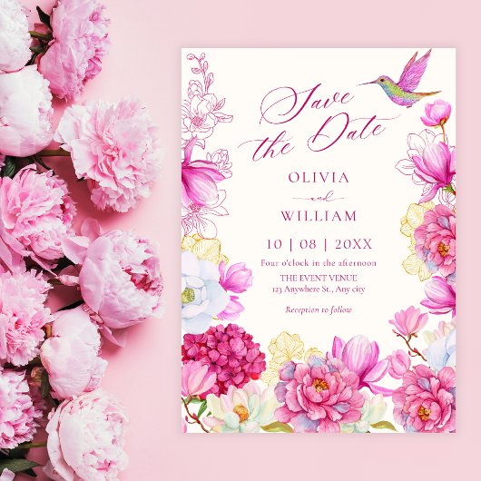 Save The Date Mariage à la floraison florale rose
