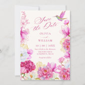 Save The Date Mariage à la floraison florale rose (Devant)