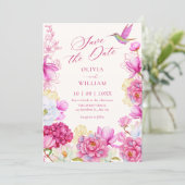 Save The Date Mariage à la floraison florale rose (Debout devant)