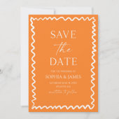 Save The Date Mariage à la frontière ondulée Citrus Orange Capri (Devant)