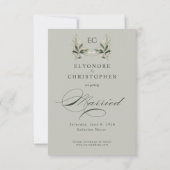 Save The Date Mariage à la Monogramme de Branche d'Olivier Vert (Dos)