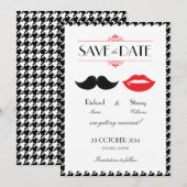 Save The Date Mariage à la Moustache & Lèvres Rouges, Noires & B (Devant / Derrière)
