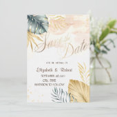 Save The Date Mariage à la plage avec feuilles de palmier - Enre (Debout devant)