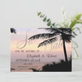 Save The Date Mariage à la plage Palmiers Coucher de soleil  Enr (Debout devant)