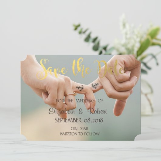 Save The Date Mariage à la Plage, Se Tenir la Main   Enregistrer (Debout devant)