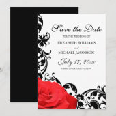 Save The Date Mariage à la Rose Rouge et au Fleuri Noir (Devant / Derrière)