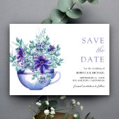 Save The Date Mariage à la tasse de thé aux anémones aquarelles 