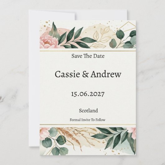 Save The Date Mariage à la végétation rose (Devant)