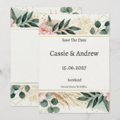 Save The Date Mariage à la végétation rose (Devant / Derrière)