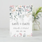 Save The Date Mariage à la verdure aquarelle rose (Debout devant)
