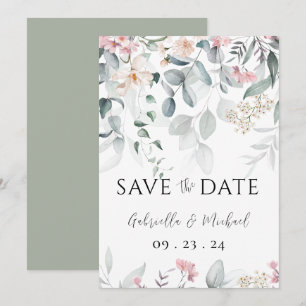 Save The Date Mariage à la verdure aquarelle rose