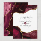 Save The Date Mariage à l'agate bordeaux et or (Devant / Derrière)