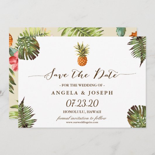 Save The Date Mariage à l'ananas Feuille tropical Enregistrer la (Devant / Derrière)