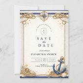 Save The Date Mariage à l'ancre de compas nautique (Devant)