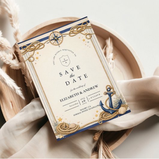 Save The Date Mariage à l'ancre de compas nautique
