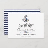 Save The Date Mariage à l'ancre florale rose nacré bleu marine (Devant / Derrière)