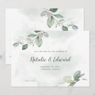 Save The Date Mariage à l'aquarelle avec feuillage et or métalli