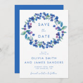 Save The Date Mariage à l'aquarelle Bleu Myrtille (Devant / Derrière)