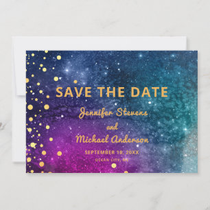 Save The Date Mariage à l'aquarelle bleu paon moderne et or