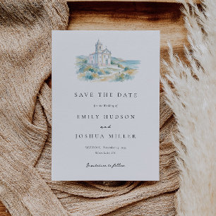 Save The Date Mariage à l'aquarelle de l'Église catholique