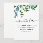 Save The Date Mariage à l'aquarelle de verdure botanique (Devant / Derrière)