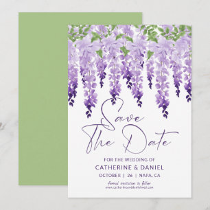Save The Date Mariage à l'aquarelle de wisteria violet lavande