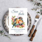 Save The Date Mariage à l'aquarelle des tourtereaux mignons 