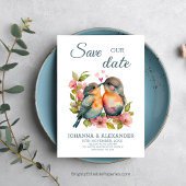 Save The Date Mariage à l'aquarelle des tourtereaux mignons 