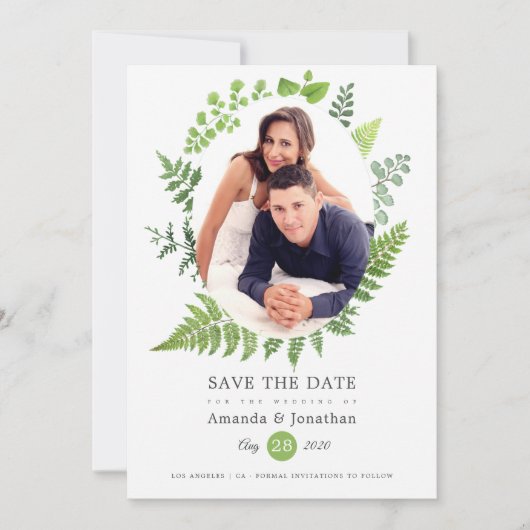 Save The Date Mariage à l'aquarelle en forêt de bois verdoyant (Devant)