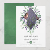 Save The Date Mariage à l'aquarelle Eucalyptus Lavande Végétal (Devant / Derrière)