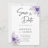 Save The Date Mariage à l'aquarelle florale violette (Devant)