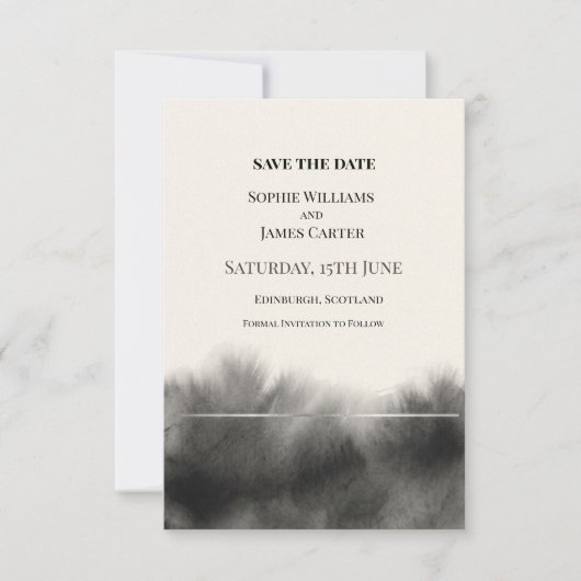 Save The Date Mariage à l'aquarelle noire (Devant)