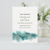 Save The Date Mariage à l'aquarelle sarcelle (Debout devant)