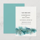 Save The Date Mariage à l'aquarelle sarcelle (Devant / Derrière)