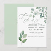 Save The Date Mariage à l'aquarelle vert sauge eucalyptus (Devant / Derrière)