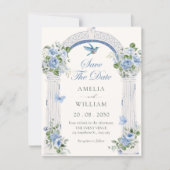 Save The Date Mariage à l'arche florale bleue (Devant)