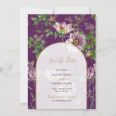 Save The Date Mariage à l'arche florale dorée violette  (Devant)