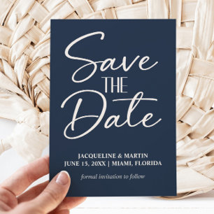 Save The Date Mariage à l'écriture manuscrite bleu marine
