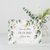 Save The Date Mariage à l'encre alcoolique Eucalyptus Blush (Debout devant)