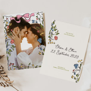 Save The Date Mariage à mâchoires florales tiré à la main