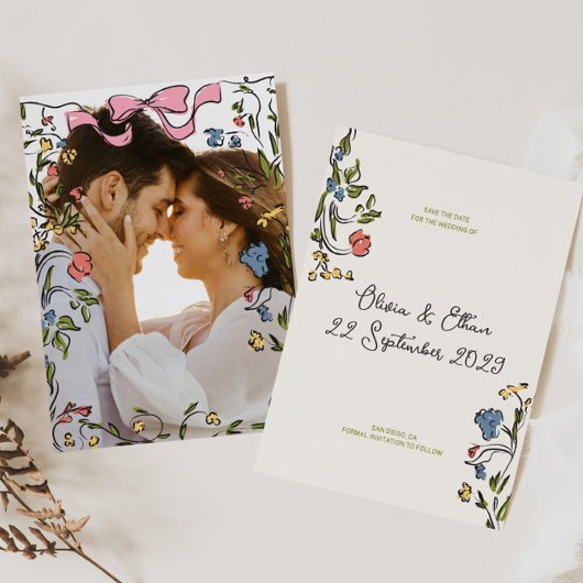 Save The Date Mariage à mâchoires florales tiré à la main